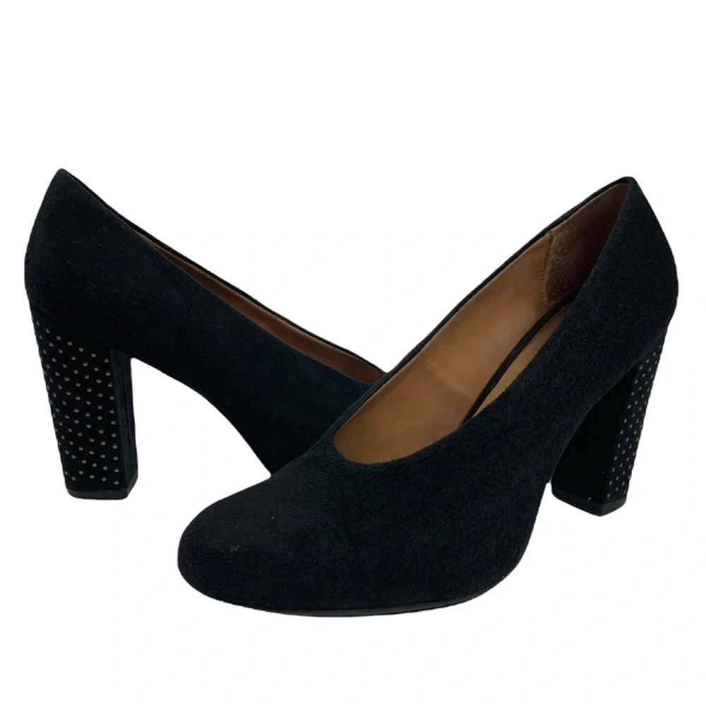 Nicole Black Genuine Leather Suede Chunky Heels Metal Studs Size 7.5 Like New